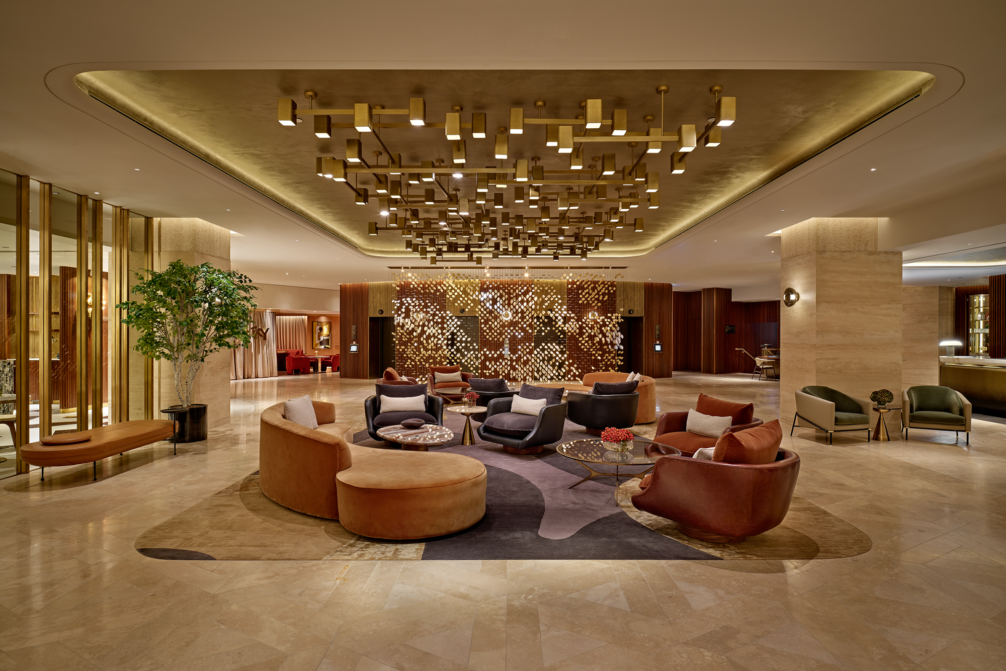 Hilton Park Lane London hotel lobby featuring bespoke LEDFlex architectural lighting design